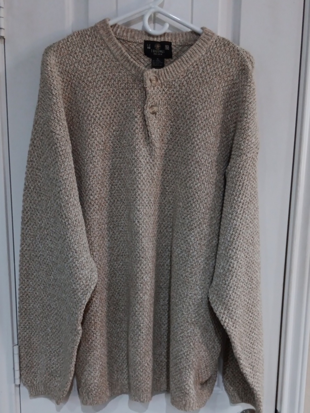 VTG J. Riggings Chunky Marled Knit Henley Sweater XL Oatmeal Ramie Cotton